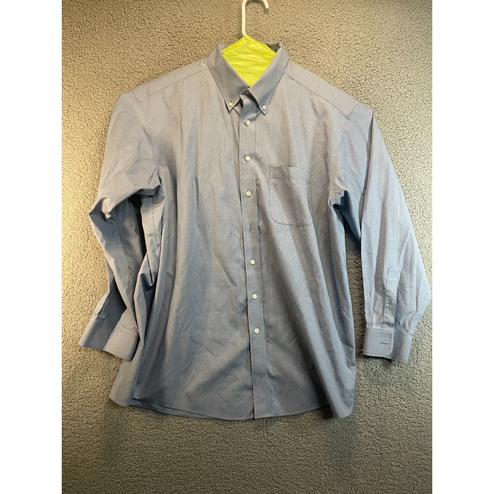 Roundtree & Yorke Gold Label Shirt Mens 17.5 34  Blue Gingham Non Iron